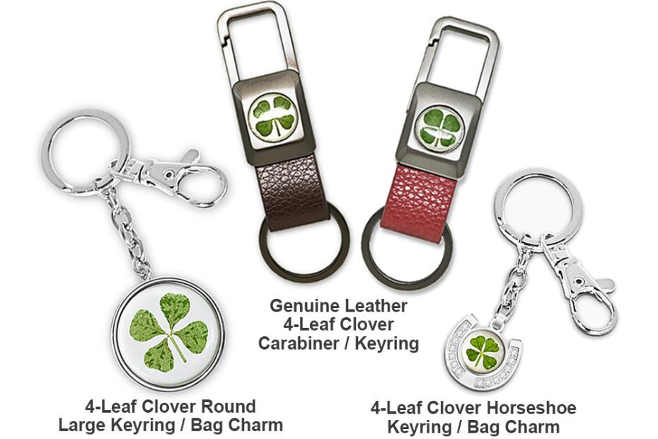 2 Cloverpanel 4 Leaf Clover Bag Charm Carabiner Horseshoe Leather Keyring