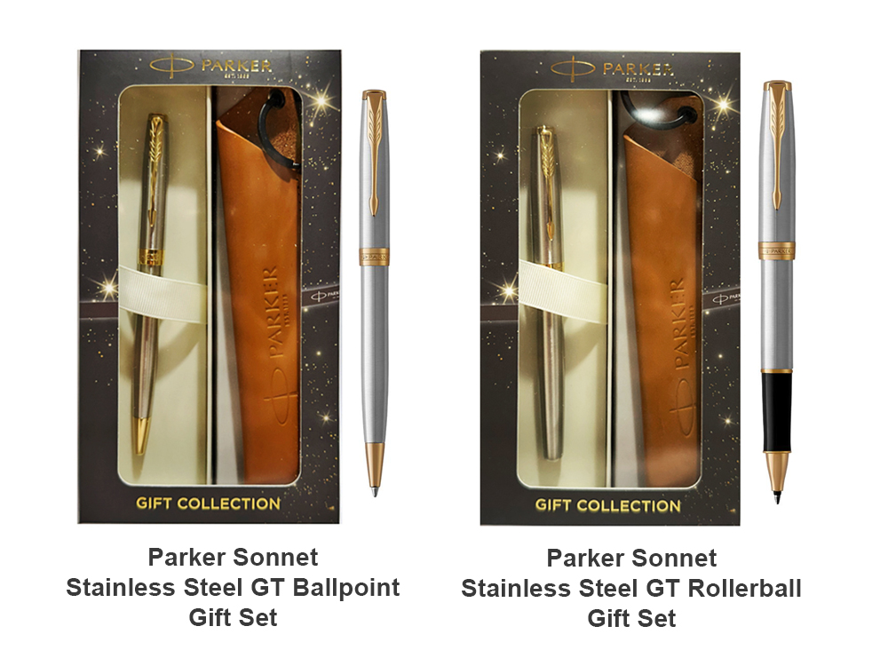 Parker Sonnet Gift Set Stainless Steel Gt Ballpoint Rollerball 135 168
