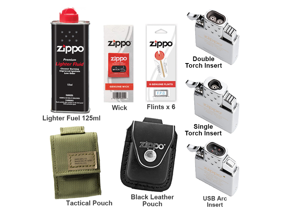 Zippo Accessories Inserts Fuel Usb Arc Single Double Torch Blue Flame Flints Wick